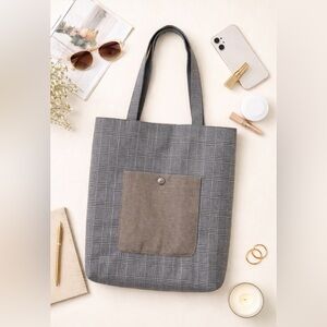 💼 Urban Outfitters UO Plaid Pocket Tote Gray Bag with Front Pocket 14”x15”x4.5”